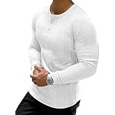 Muscle Cmdr Men's Ribbed Henley Shirt Short Sleeve Slim Fit Muscle Shirt Fitted Cotton Casual Long Sleeve
