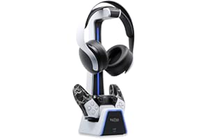 Tilted Nation Gaming Headset and Controller Stand | Premium PS5 Accessories (Clean Space with Charging Station) Headphone and Controller Holder for Desk, PlayStation 5, Xbox Game,
