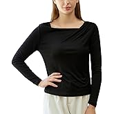 MOROUTLINE Women's Silk Top Long Sleeve Pure Silk T Shirt Breathable Thermal Undershirt Ultra Soft Silk Blouse