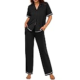 Ekouaer Cotton Pajamas Sets for Women 2 Piece Button Down Short Sleeve Pj Set with Long Pants Lounge Set Soft Sleepwear S-XXL
