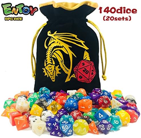 ENTOY 140 PCS Dnd Dice 20 x 7 Polyhedral Dice Sets Dungeons and Dragons Dice Set and D&amp;D Dice For RPG MTG Table Games With Free Drawstring Dice Bag