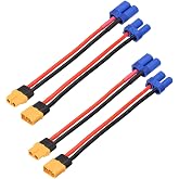 ELFCULB XT60 to EC5 Male Female Adapter 12AWG 2Pairs XT60 Female to EC5 Male Plug and XT60 Male to EC5 Female Plug for RC Lipo Battery Drone(6Inches)