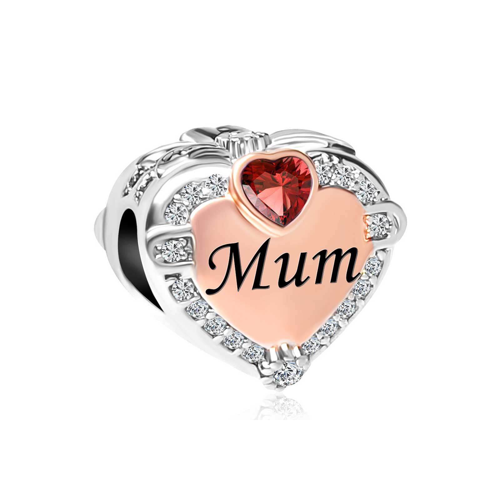 KunBead Jewelry Mum Love Heart Birthstone Crystal Bead Charms Compatible with Pandora Bracelets Mothers Day Gift