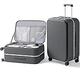 mixi 26 Inch Large Checked Luggage PC Hard Shell Suitcase Top Opening Aluminum Frame Travel Suitcases with Wheels, Rock Gray