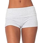 Luckinbaby Women Fold Over Mini Shorts High Rise Stretchy Yoga Rollover Shorts Slim Fit Cute Lounge Shorts Micro Bottoms