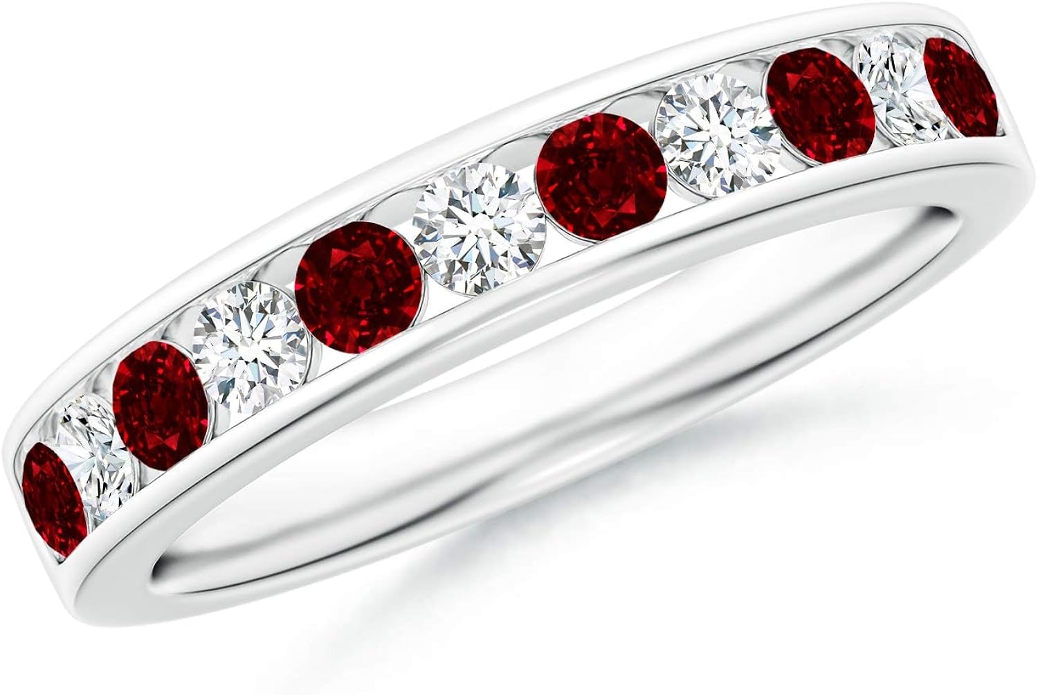 Channel Set Ruby and Diamond Semi Eternity Band in Platinum (2.5mm Ruby