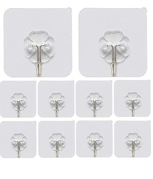 HOME CUBE 10 Pc Adhesive Sticker ABS Plastic Hook Towel Hanger for Kitchen/Bathroom