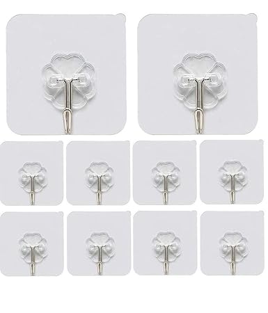 HOME CUBE 10 Pc Adhesive Sticker ABS Plastic Hook Towel Hanger for Kitchen/Bathroom