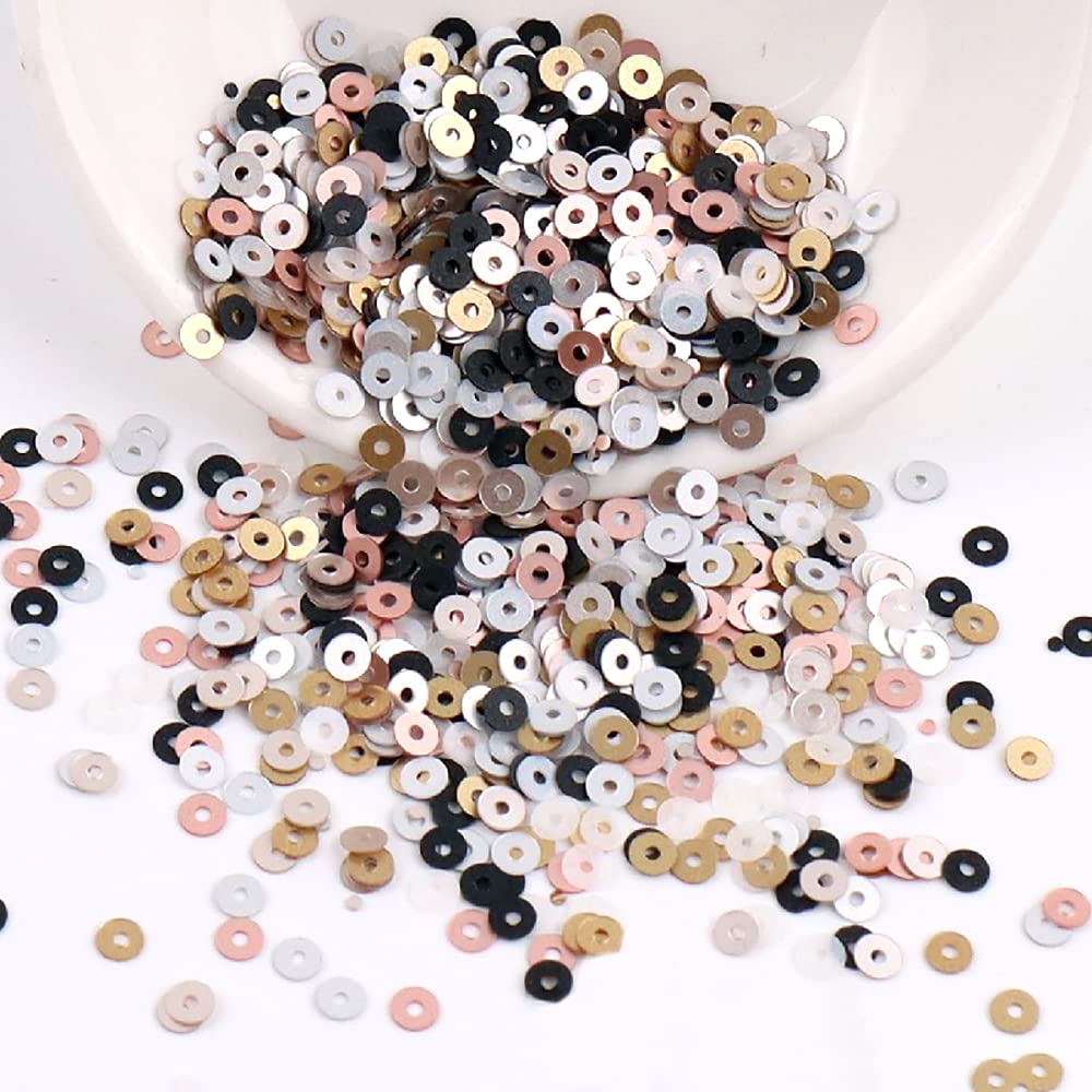 2000 Pieces Sequin Kit Paiettes Sequins Craft Loose Sequins Cup Iridescent Spangles Craft Making Sewing Stick Threading Shiny Decorative Wedding 4 mm, Metallic Colour