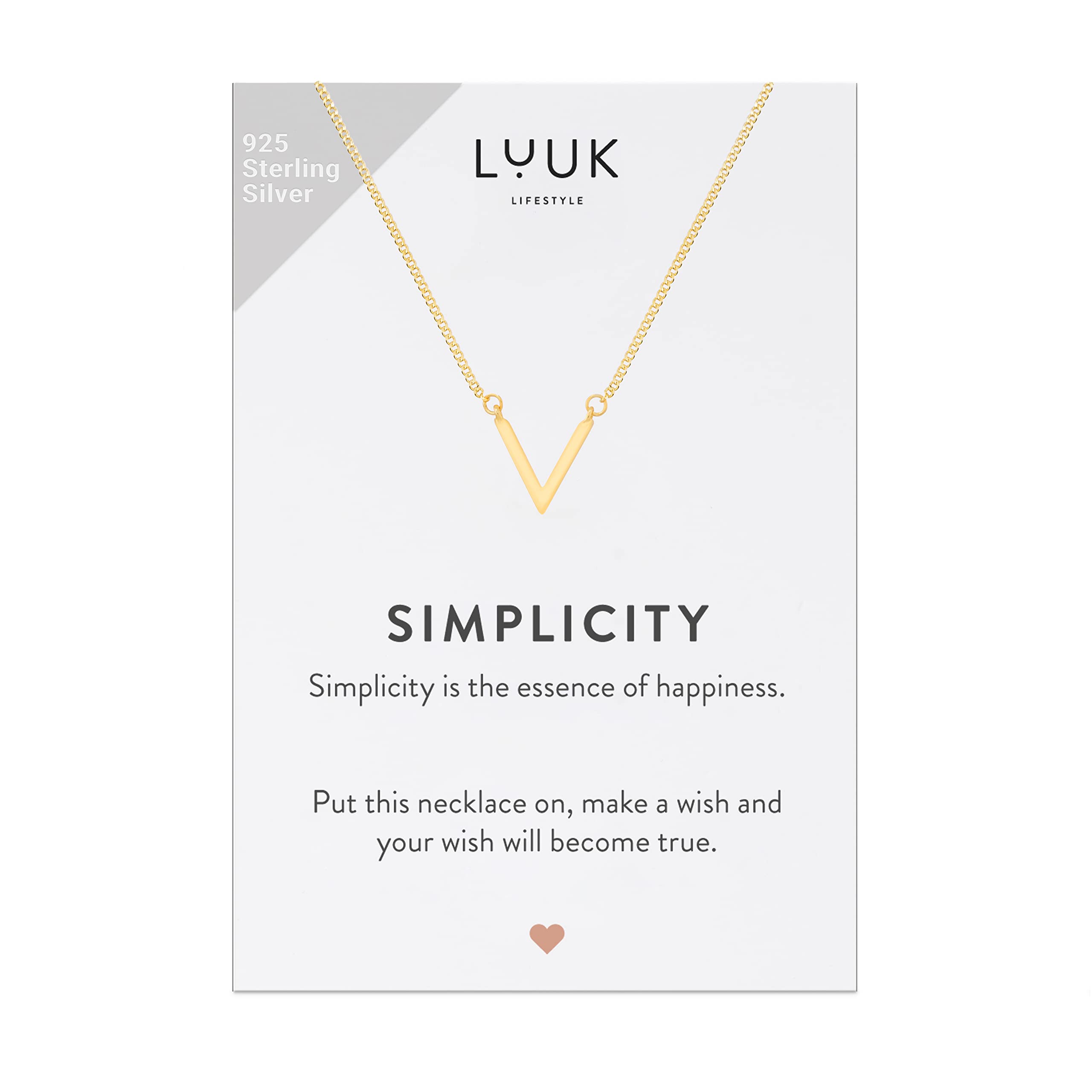 LUUK LIFESTYLE 925 sterling silver necklaces with lucky charm, pendant, SIMPLICITY gift card, daily wear, durable, hypoallergenic metal, summer trend, silver, gold, rosé (Victory pendant, Gold) — image 1