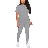 TOPONSKY Women Two Piece Workout Outfits Sports Long-Pants & Short-Top Sets