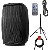 Gemini Sound AS-2108BT Active 8" Inch Woofer 500W Watt DJ Monitor Powered Amplified PA Speakers System with Bluetooth Bundle with Auray SS-4420 Steel Speaker Stand and XLR Cable