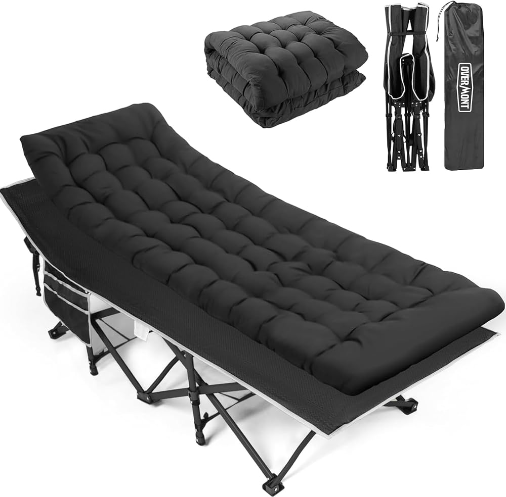 OVERMONT Folding Camping Bed with Mattress 550LBS Support 28in Wide