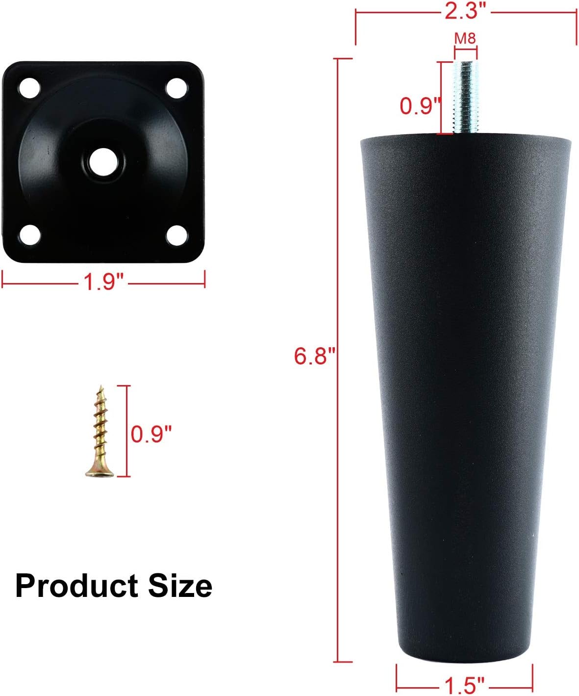 4Pcs Plastic Sofa Legs Round Tapered Replacement Furniture Couch Leg 5.