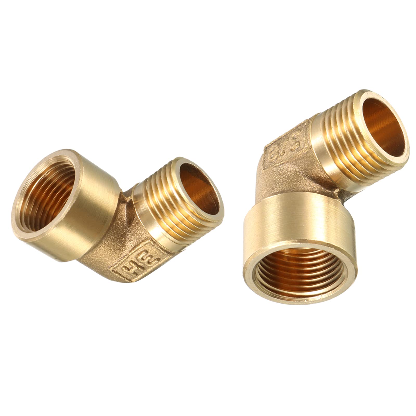 DTGN 3/8 BSP x 3/8 PT (Male x Female) 90 Degree Brass Pipe Fitting - 2Pack - Good for Water Pipe System - Brass Elbow Adapter - Gold Tone