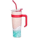 40 OZ Tumbler with Handle & Straw, Insulated Beach Cups Coffee Mug with Lid, Hot and Cold Drinks Stay Long Time, Large Travel Coffee Cup, Beach Gifts for Adult(Blue beach, 40 OZ)