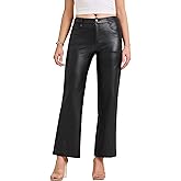Allegra K Women's Straight Leg Trousers High Waist with Pockets Leather Pants