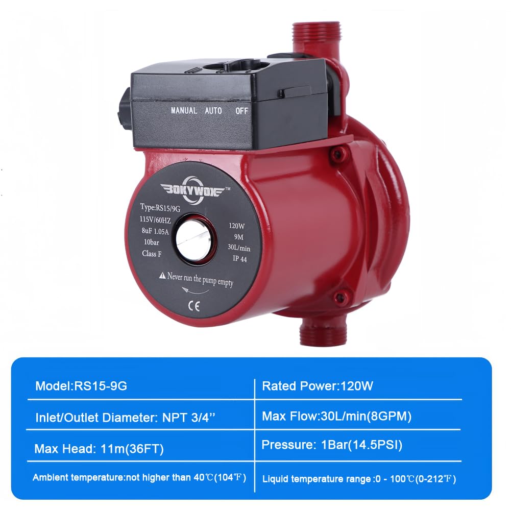 BOKYWOX 110V Hot Water Circulation Pump 3/4