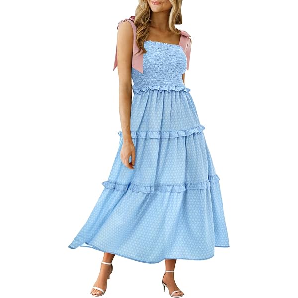 Imily Bela Womens Summer Floral Maxi Dress Boho Tie Strap Sleeveless Smocked  A Line Beach Sundress Long Dresses Light Pink at Amazon Women's Clothing  store