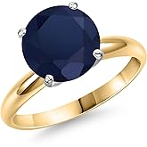 Gem Stone King 10MM Round Gemstone Birthstone Solitaire Engagement Ring For Women | 14K Yellow and White Gold | Wedding Anniversary Promise Gold Ring For Women | Size 5 to 9