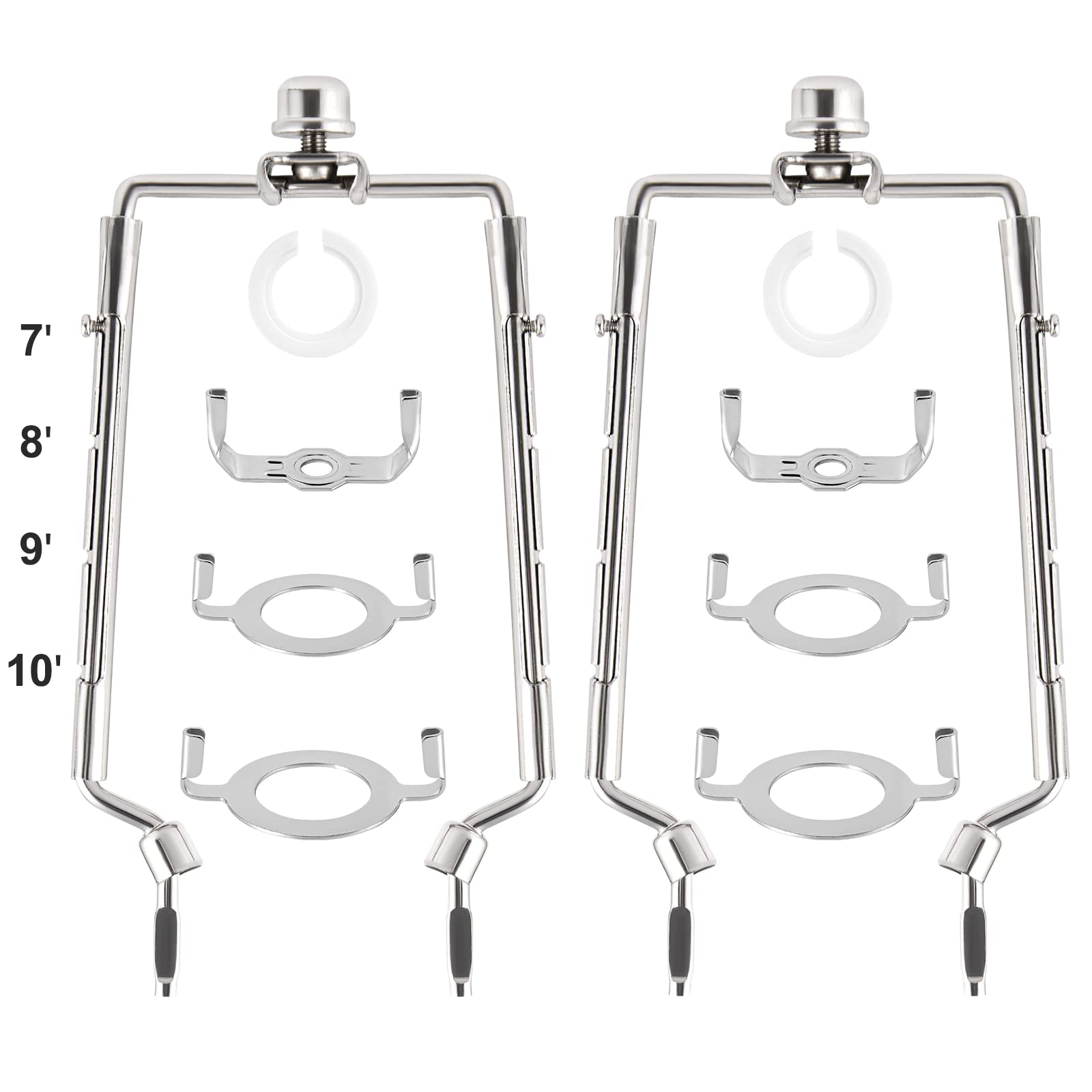 Photo 1 of 2 Pack HZHFCB 7 8 9 10 inch Lamp Shade Harp Holder,Adjustable Lamp Harp Kit,Fit 3/8 IP Standard,E14,E26,E27 Light Base UNO Fitter Adapter,Silver Horn Frame Lampshade Bracket (Silver)