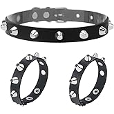 Tosmifairy 3 Pieces Leather Choker Collar and Bracelets Combo Punk Rock Gothic Jewelry Set Emo Costume Accessories for 80s 90s Vintage Womens Men