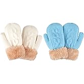 2 Pairs Kids Winter Knit Gloves Boys Girls Warm Thermal Cable Knitted Gloves 2-6-10-14 Year Wool Fleece Lined Mittens