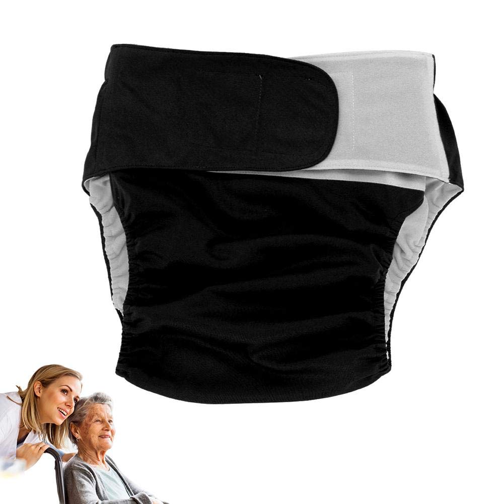 Adult Reusable Washable Cloth Nappy Diaper for Incontinence Care Bariatric Seniors Women Men Large Size Adjustable Waist Black Absorbent Comfortable Protection