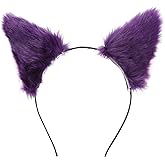 Garneck Purple Cat Ears Headband for Women Girls -Furry Fox Wolf Ear Hair Hoops Cute Stuffed Animals Headdress for Halloween Party Masquerade Cosplay Costumes Prop