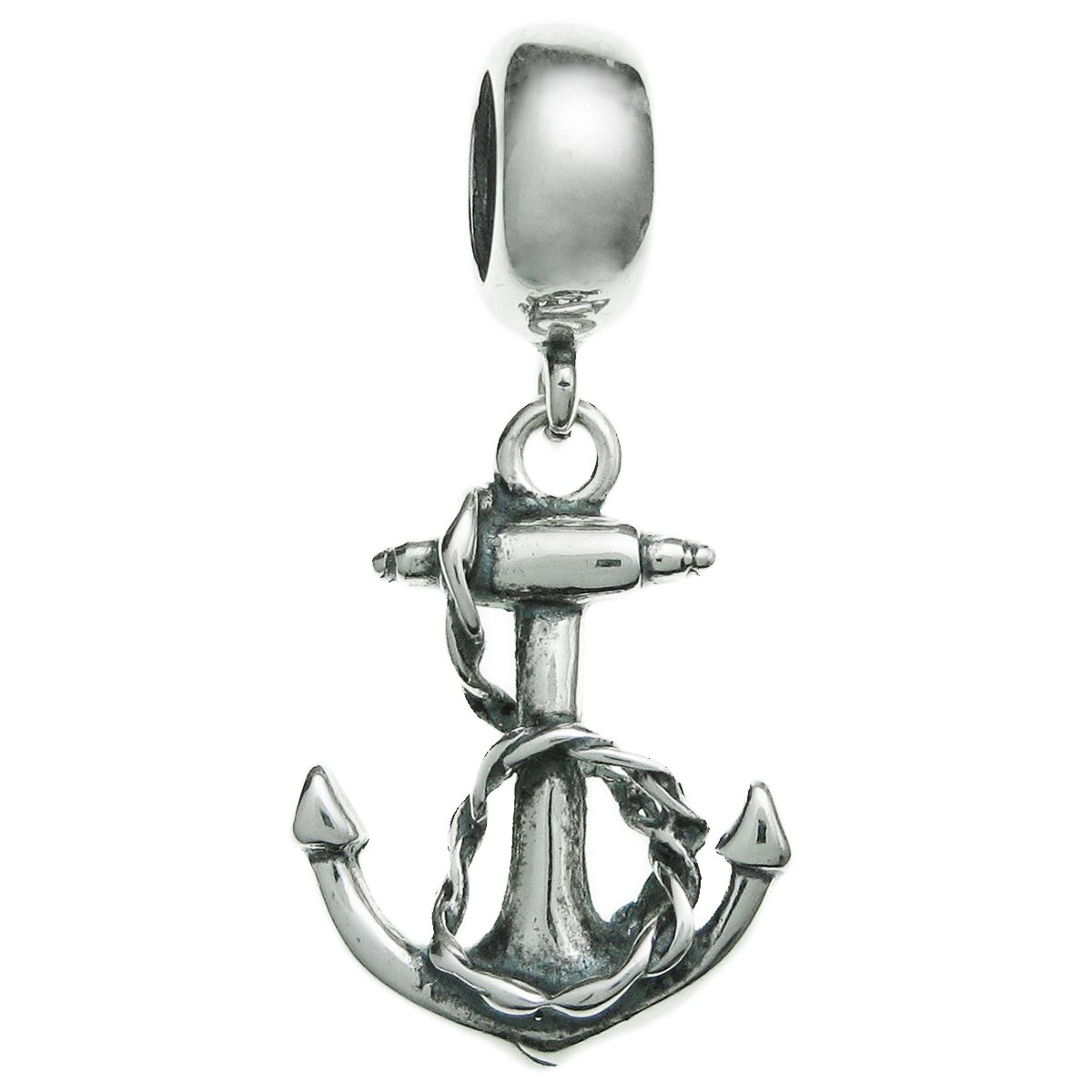 Queenberry Sterling Silver Ship Anchor European Style Dangle Bead Charm