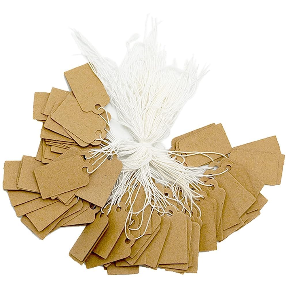 500 Pieces Jewelry Price Tags, (26 x 15 mm) Brown Strung Tags Paper Marking Tags Hang Tags Clothing Display Tag Price Labels with String, SZXMDKH1232165120