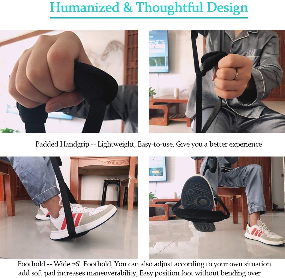 Fanwer Leg Lifter Strap（Multi-Loop Adjustable 35" - 44"）- Rigid Foot Loop & Hand Grip, Padded Handgrips & Soft Foot Pad, Mobility Aid for Hip & Knee Replacement, Elderly, Handicap, Disability: Health & Personal Care