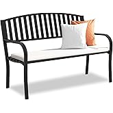 Maemttes Outdoor Bench Garden Bench, Weatherproof Anti-Rust Heavy-Duty Outside Benches Clearance, Wrought Iron Metal Bench for Front Porch, Patio, Park