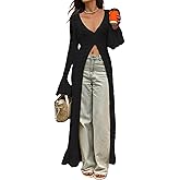 NRTHYE Women Long Crochet Cardigans Button up Knit Hollow Out Elegant Duster Sweaters Cover Up Maxi Dress