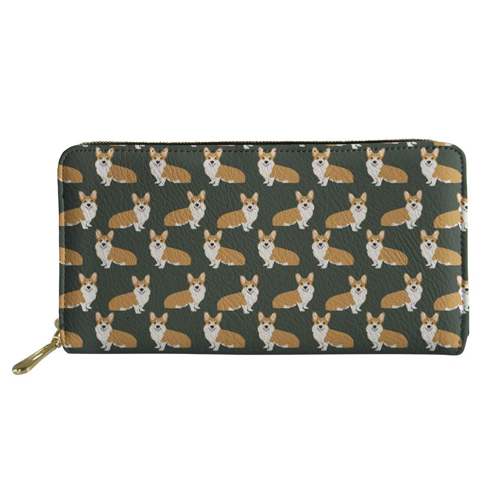 Coloranimal Long Wallet for Women Ladies, Funny Corgi Pattern Cute Welsh Dog Clutch Bag Christmas Gifts Shopping Wallets Travel Credit Cards Cash Holder