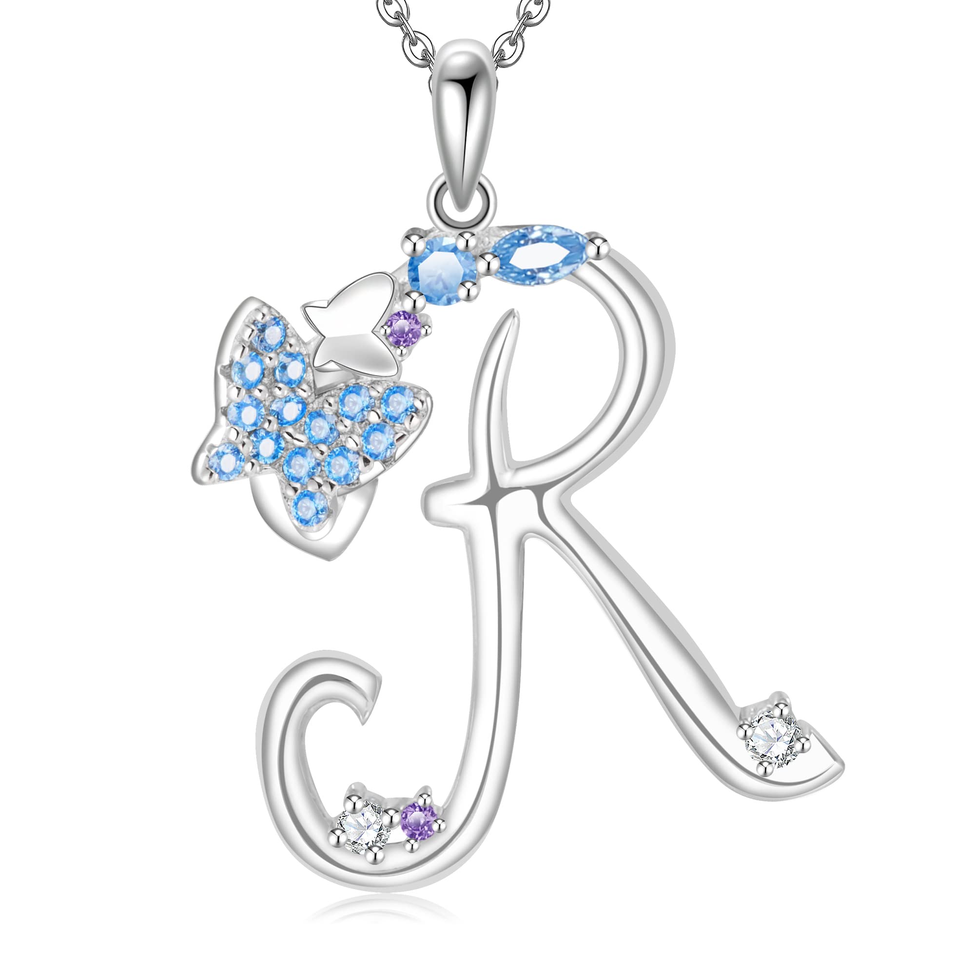 Initial Necklace for Women 925 Sterling Silver Butterfly Letter Pendant Gift for Women