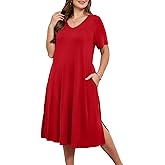BELAROI Women Plus Size Dresses Summer Casual Midi Tshirt Dress V Neck Short Sleeve Long Maxi Side Split Pockets