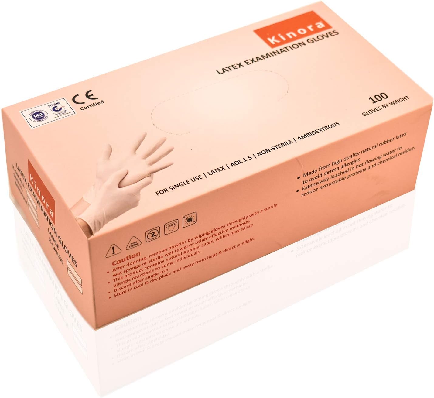 Kinora Disposable Latex Gloves – Powder Free, Medical Exam Grade, Non Sterile, Ambidextrous - Soft with Textured Tips – White (Medium, 1 Pack, 100 Count)