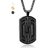 Easter Basket Stuffers - Basketball Initial Necklace for Men Boys Teen Kids Dog Tag Stainless Steel Letter Pendant Sport Basketball Athletes Jewelry Christmas Birthday Gifts for Kids Boys Men Dad