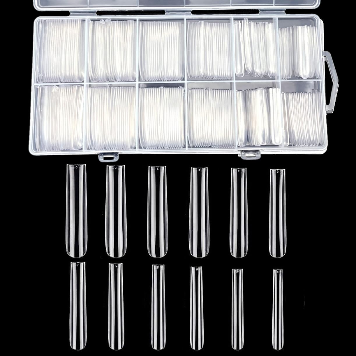 JZK 240x XXXL Clear false nails set, extra long full cover tapered square nail tips for acrylic and gel nails, 3XL transparent fake finger nail extension, manicure salon, DIY press on nail art