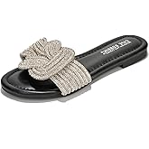 Cape Robbin Women's Glitter Flat Slide Sandals | Dressy Open-Toe Summer Sandals with Rhinestone Knot (Jeffer)