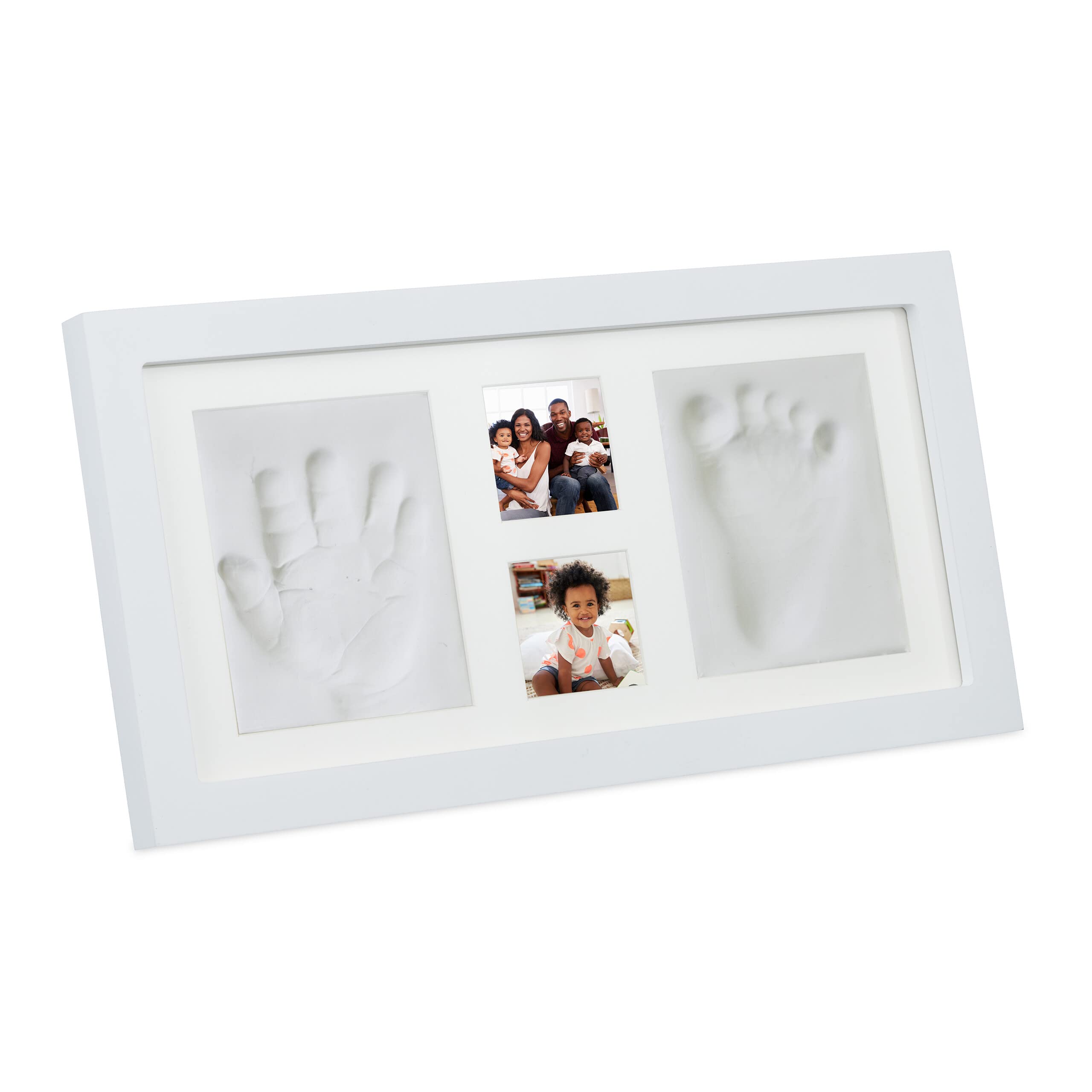 Relaxdays Baby Photo Frame, Handprint, Footprint, 2 Pictures, Newborn, Handmade, Nursery, Gift, HxW: 18 x 35 cm, White, Fibreboard, 18 x 35 x 2 cm