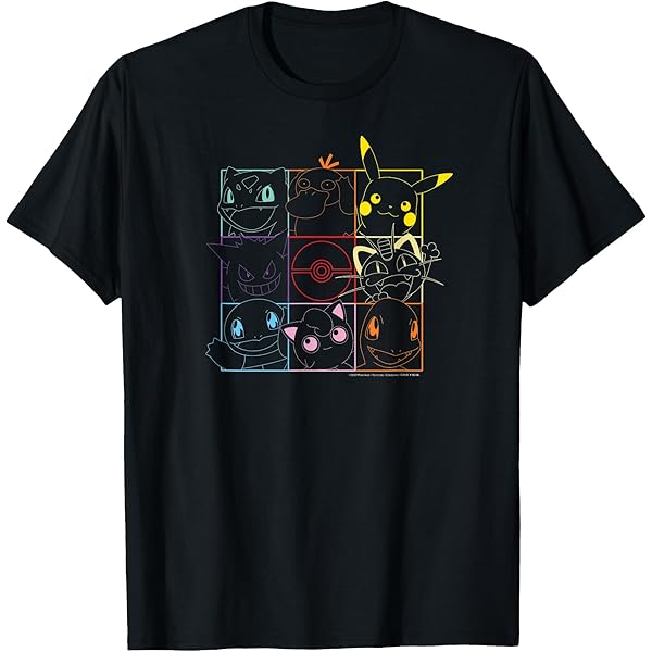 Amazon.com: Pokemon Adult Unisex Black Grid T-Shirt : Clothing
