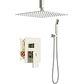 SR SUN RISE 12 Inch Ceiling Mount Brushed Nickel Shower System Bathroom Luxury Rain Mixer Shower Combo Set Ceiling Rainfall Shower Head System Faucet Trim Repair Kits with Rough-in Valve and Trim