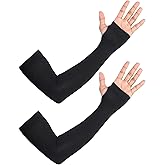 Arm Sleeves for Sun Protection, Breathable Stretchable Cooling Fabric with Thumb Hole, UV Protection Sleeves for Outdoor Use – Black Pair