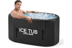 BNEHS XXL Ice Bath Tub for Athletes, Compatible Water Chiller, 235 Gal Inflatable Cold Plunge Tub with Insulated Lid, Cold Water Therapy Recovery Plunge Pool for Home and Outdoors, Black