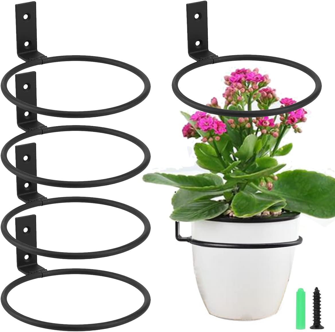 Outdoor Hanging Brackets - AYSUM 8 Inch Flower Pot Holder Ring 6 Pack Wall Mounted Plant Holder Ring Metal Black Hanging Basket Bracket for Home Garden Indoor Outdoor Plants Planters