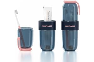 HyJeryty Transparent Blue Plastic Travel Toothbrush Holder Case with Cover, Portable Travel Toothbrush Cup, Storage Container for School Camping Business Trip Bathroom