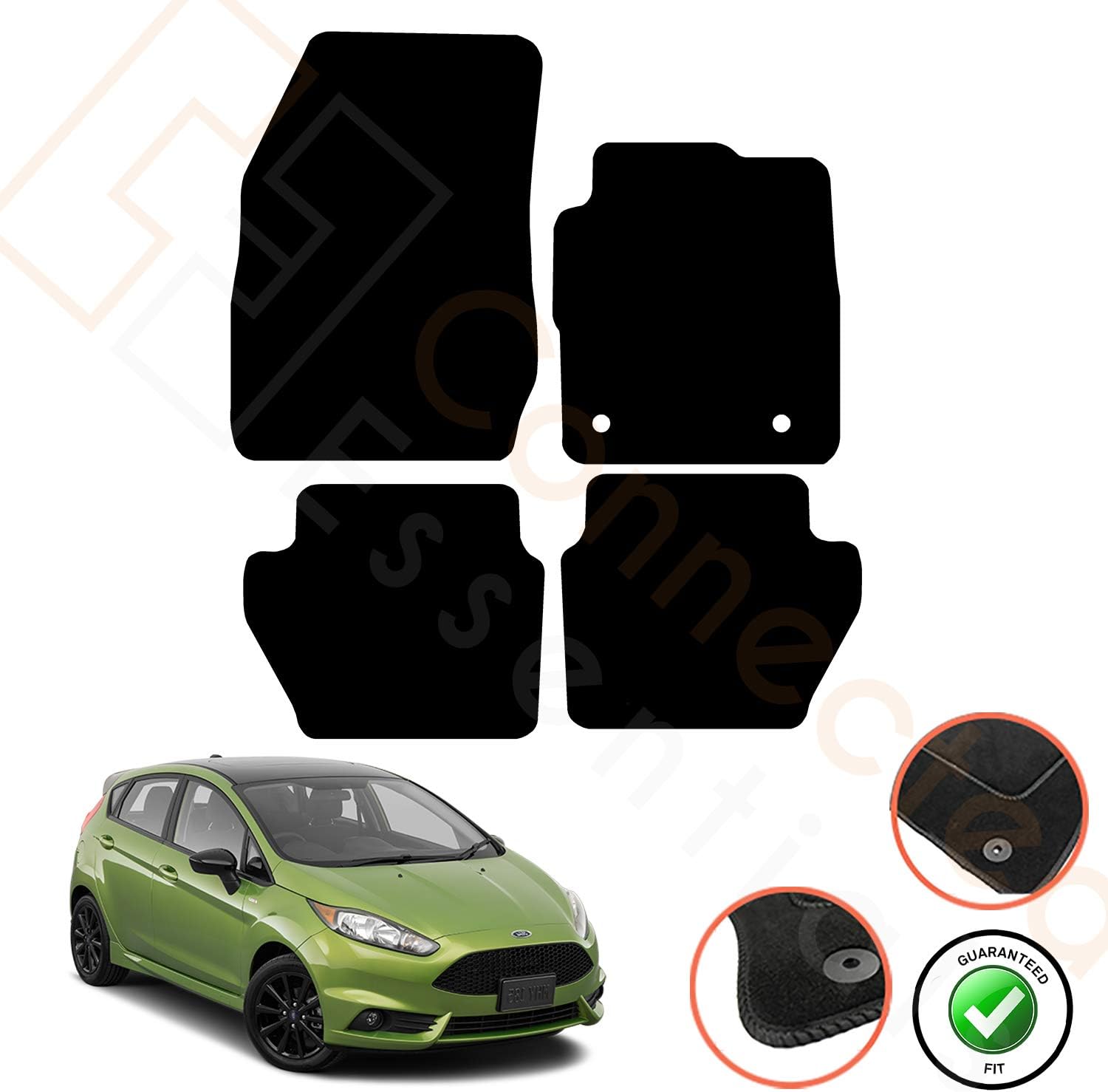 Connected Essentials Custom Tailored Car Mats for Fiesta MK7 (2008-2017) Black with Blue Trim