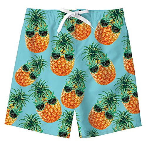 BFUSTYLE Toddler Boy Quick Dry Rash Guard Swim Trunks Mesh Lining Swimwear Green Blue Pineapple Glasses Printing Cute Beach Shorts Waterproof Surf Board Short Pants for Kids Boys 5-6 Years Old